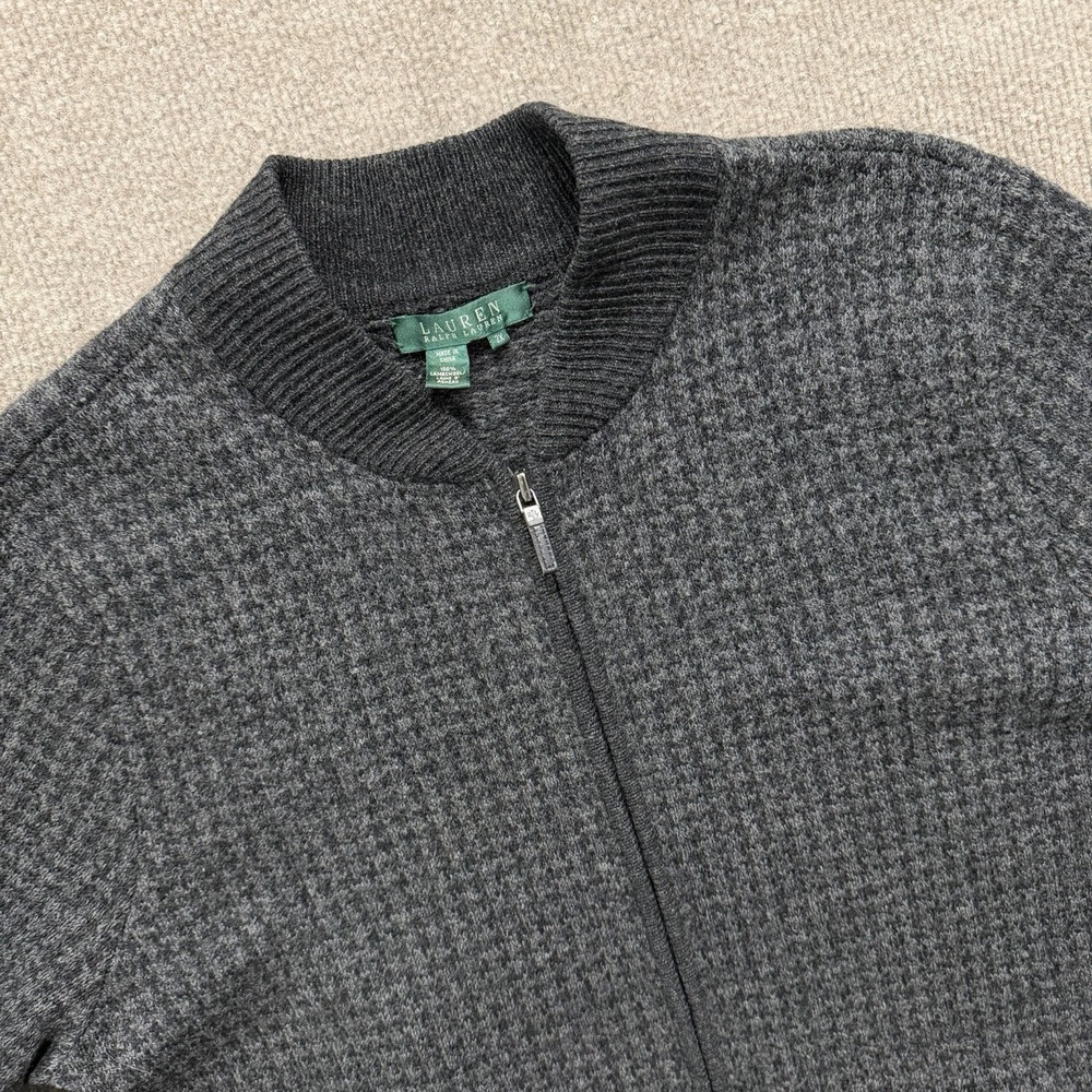 Lauren Ralph Lauren Gray Black Knit Wool Mock Neck Zip Up Sweater Size 2X